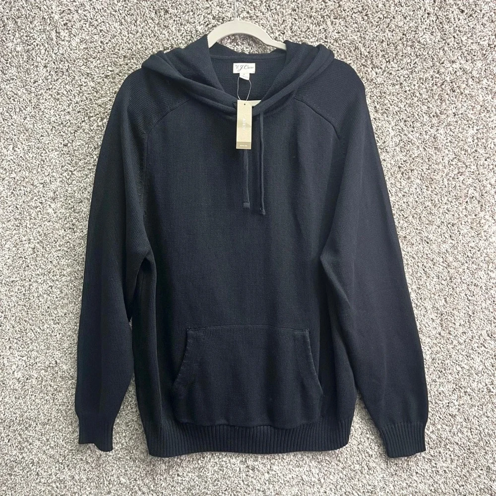 J. Crew Sweater Men's Large Heritage Cotton Black Knit Hooded NWT